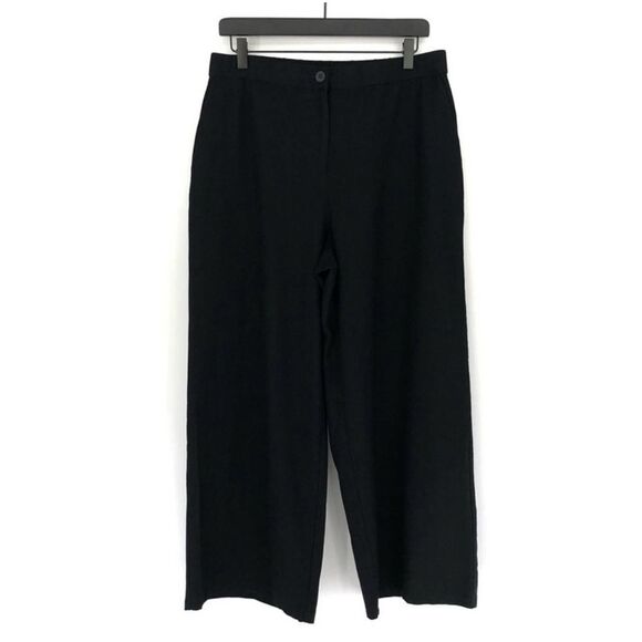 Eileen Fisher System Lightweight Stretch Crepe Wide-leg Pant in Black Size 12 - Picture 2 of 10